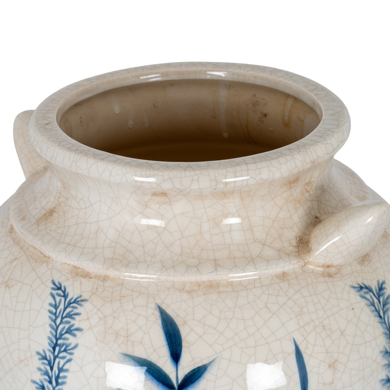 Blue & White Floral Amphora Vase – 34cm, open rim and neck detail
