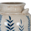 Blue & White Floral Amphora Vase – 34cm, handle and blue botanical pattern detail