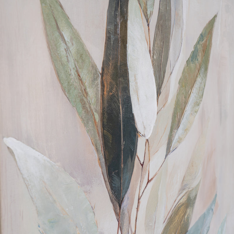 Willow Shade Hand-Painted Canvas in Wood Frame – 82.5 × 122.5cm, painted leaf detail