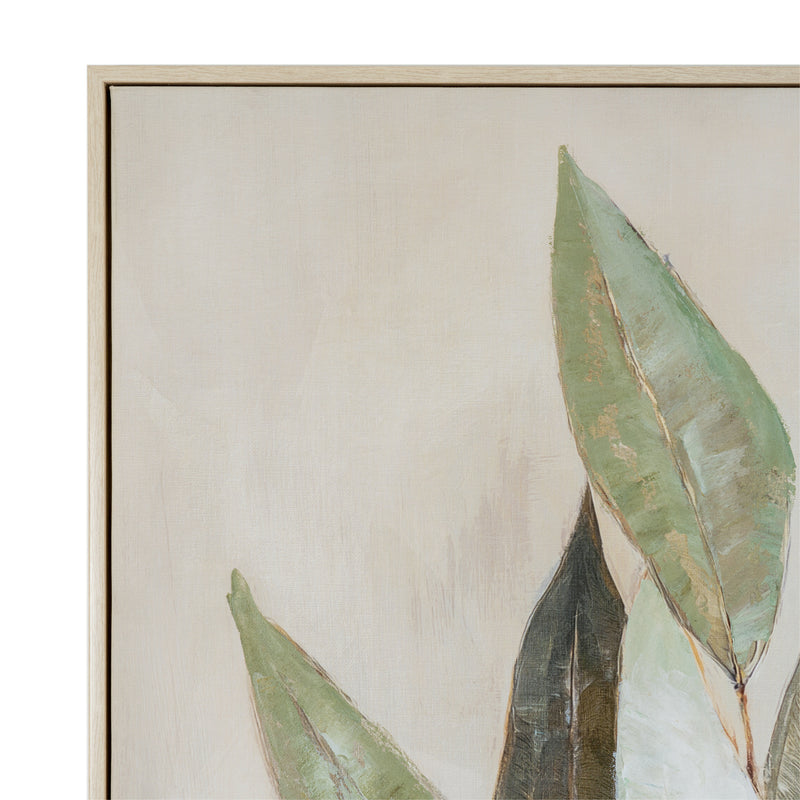 Willow Shade Hand-Painted Canvas in Wood Frame – 82.5 × 122.5cm, wood frame corner detail