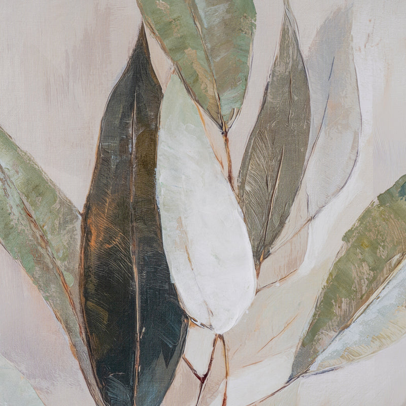 Willow Shade Hand-Painted Canvas in Wood Frame – 82.5 × 122.5cm, leaf colour detail