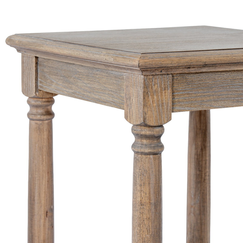 Brown Wooden Side Table – 72cm, turned leg and tabletop edge detail