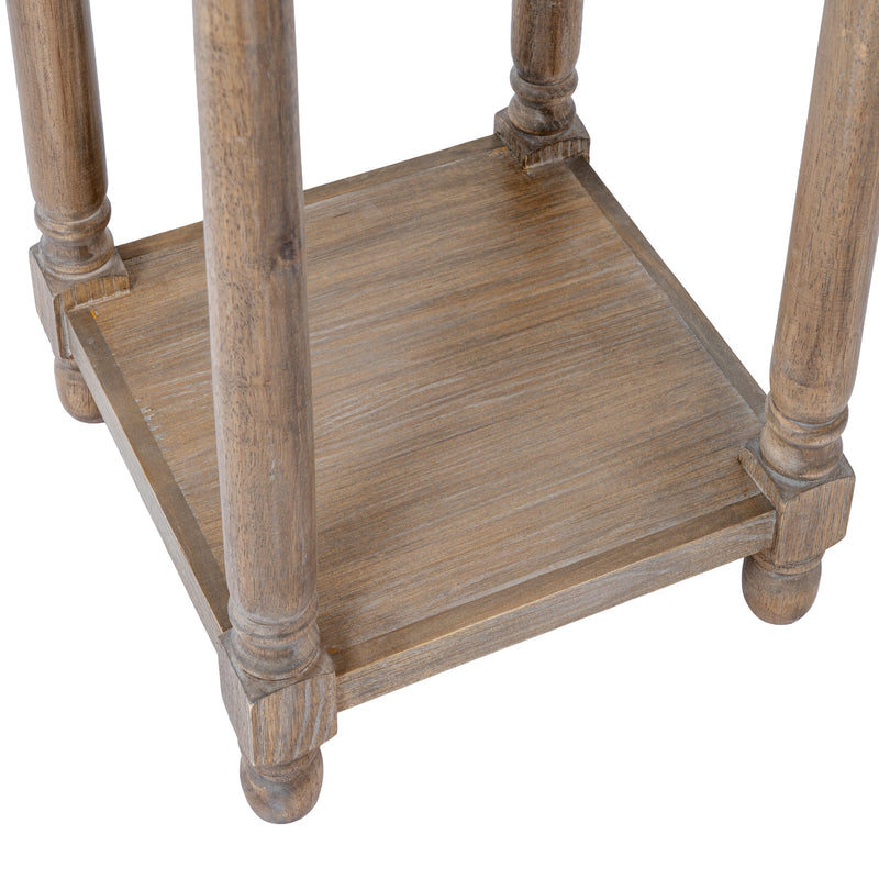 Brown Wooden Side Table – 72cm, lower shelf and legs detail