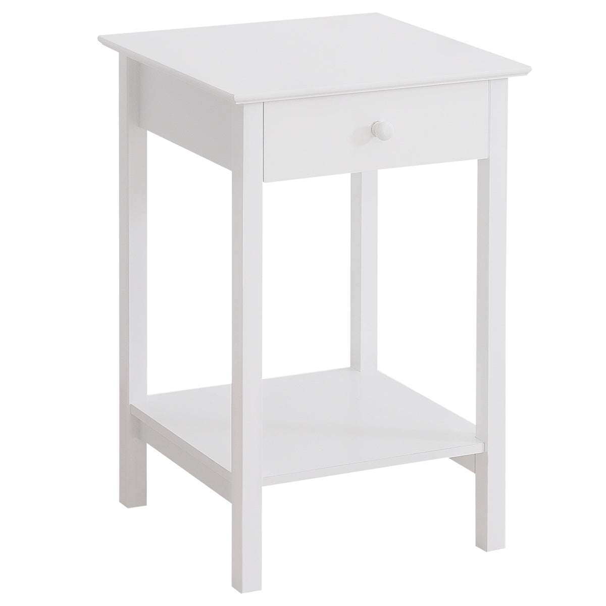 61 cm Bedside Table with Drawer & Open Shelf – White