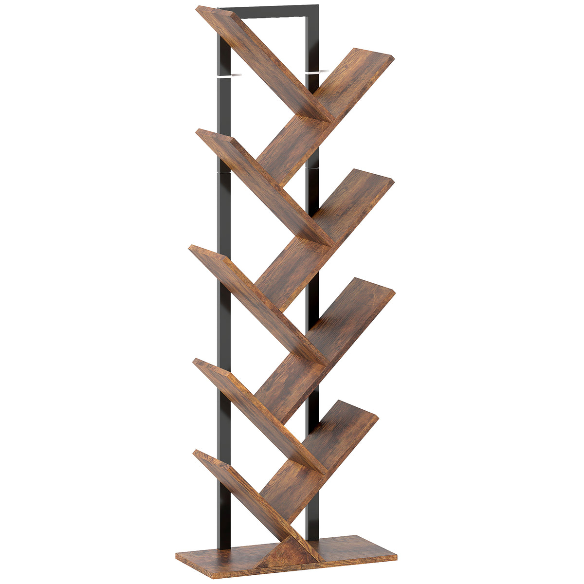 136 cm Tree Bookcase with 8 Storage Sections – Rustic Brown