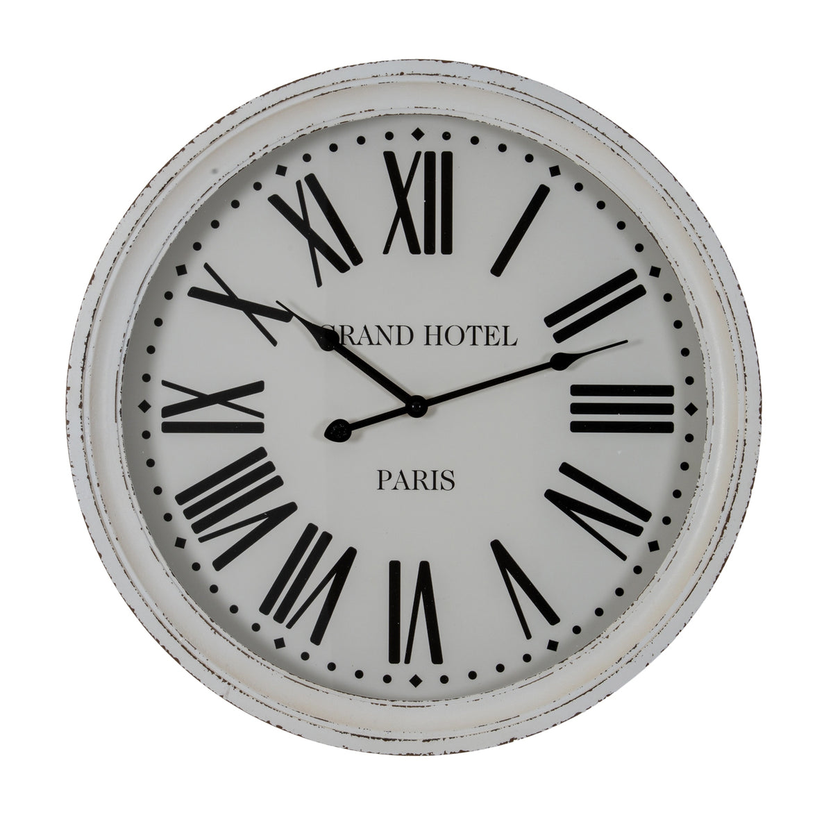 Hotel Paris white wooden wall clock with glass front