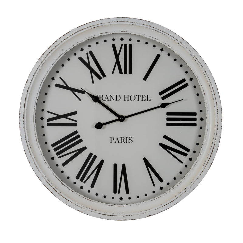 Hotel Paris white wooden wall clock with glass front