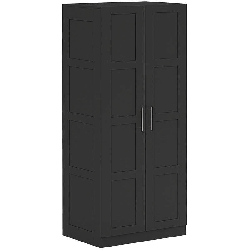 Black double wardrobe with panel doors and silver-tone handles