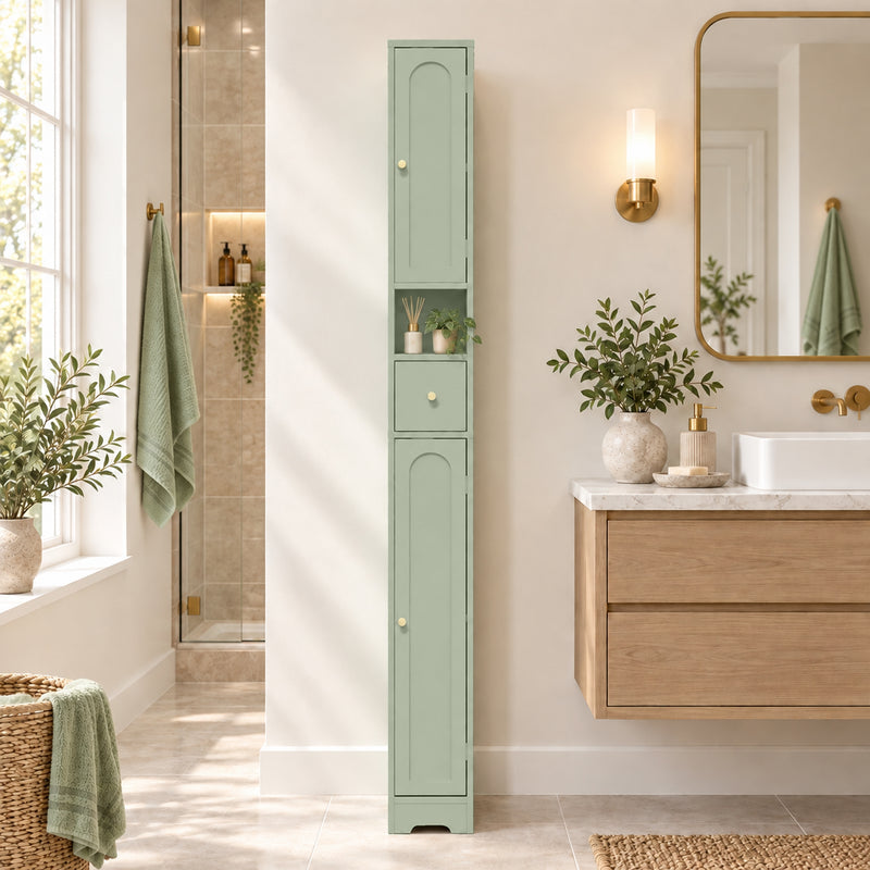 HOMCOM 185 cm Tall Bathroom Cabinet with Arched Doors - Light Green – view 8