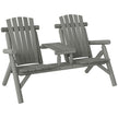 Grey wooden 2-seater garden bench with built-in centre table and slanted high back