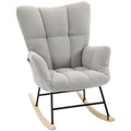 Rocking Chair, Teddy Fleece Rocker Chair with Tufted Wingback, Side Pockets, Rubber Wood Legs, Light Grey