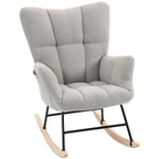 Rocking Chair, Teddy Fleece Rocker Chair with Tufted Wingback, Side Pockets, Rubber Wood Legs, Light Grey