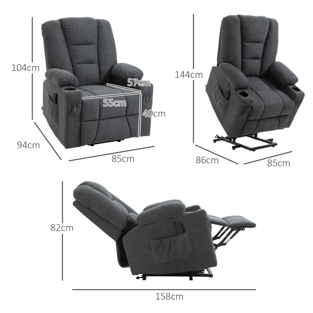 HOMCOM Electric Riser Recliner Armchairï¼ Oversized Chair with Cup Holder & Side Pockets for Elderly in Living Room, Charcoal Grey