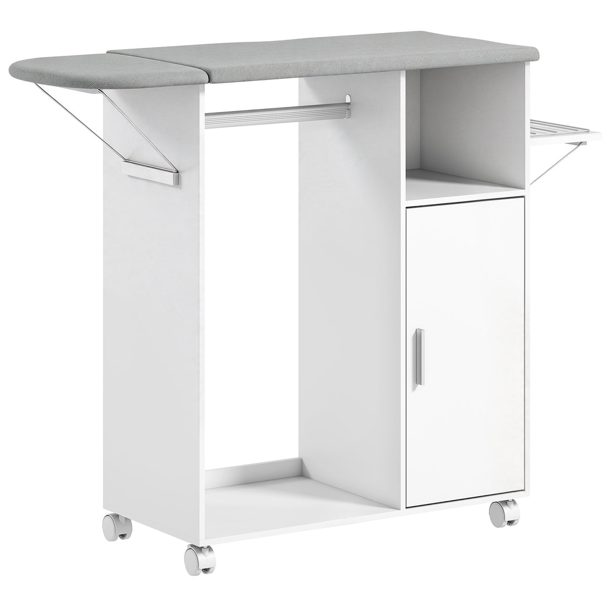 HOMCOM Rolling Ironing Board Cabinet, Foldable Ironing Station with Storage, Wheels for Home, Laundry Room, White