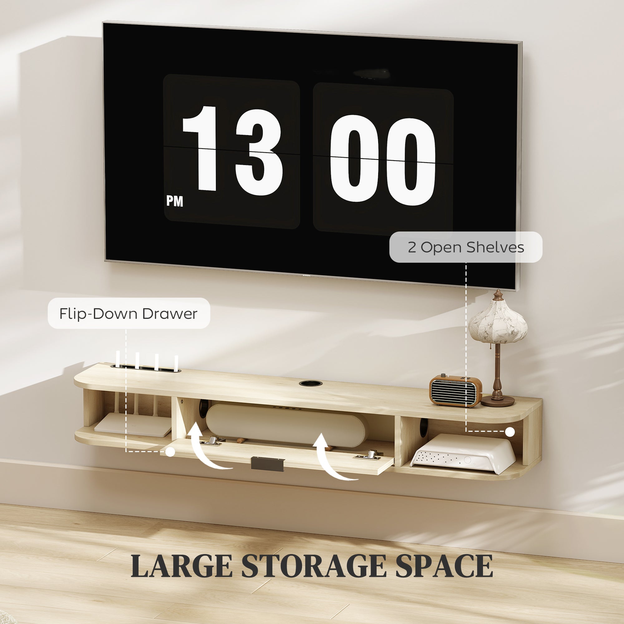 120 cm Floating TV Unit for TVs up to 50 Inch - Natural