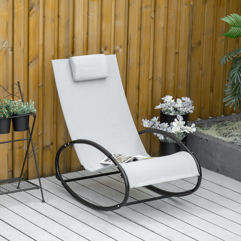 Outsunny Outdoor Rocking Chair Sun Lounger Recliner Rocker with Texteline Fabric Patio Garden Relaxer with Pillow Grey – view 2