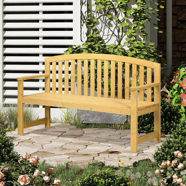 Outsunny 2 Seater Wooden Garden Bench with Armrest, Outdoor Furniture Chair for Park, Balcony, Orange – view 2