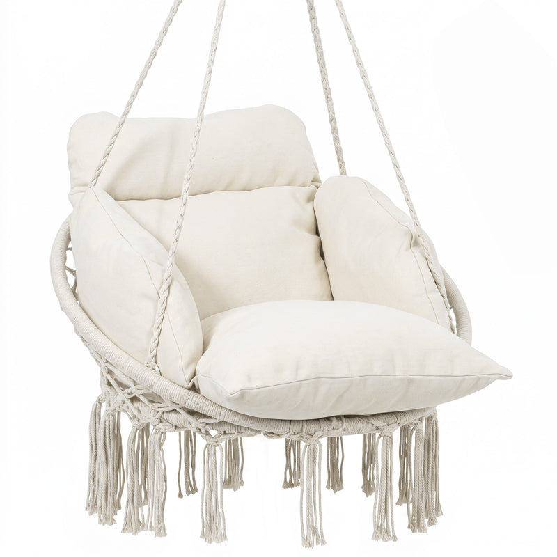 Outsunny Hanging Chair Outdoor Hammock Chair with Soft Cushion, Cotton Rope Boho Style Swing Chair, Hanging Garden