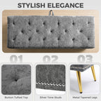 Storage Ottoman, Chenille Upholstered Ottoman Storage Box with Padded Seat, Metal Legs, 114 x 41 x 45 cm, Grey
