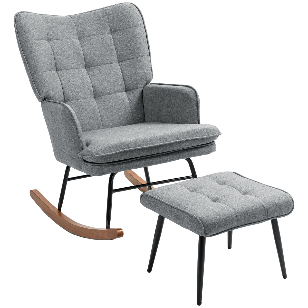 Rocking Chair & Ottoman Set with Padded Cushions – Grey