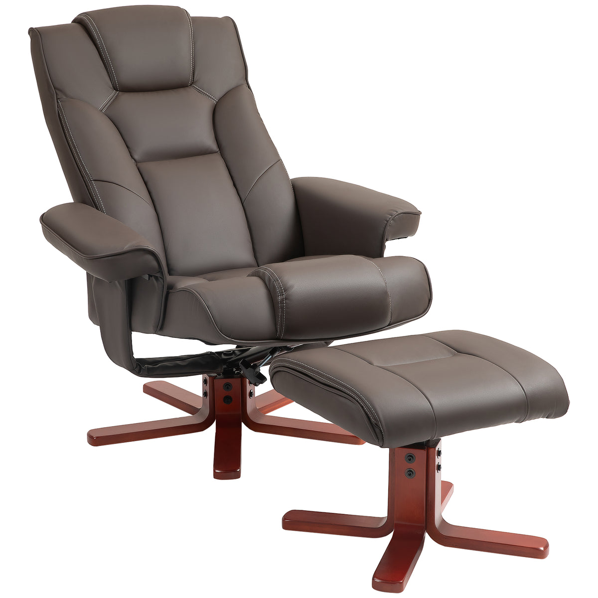 135° Faux Leather Recliner & Footstool – Brown