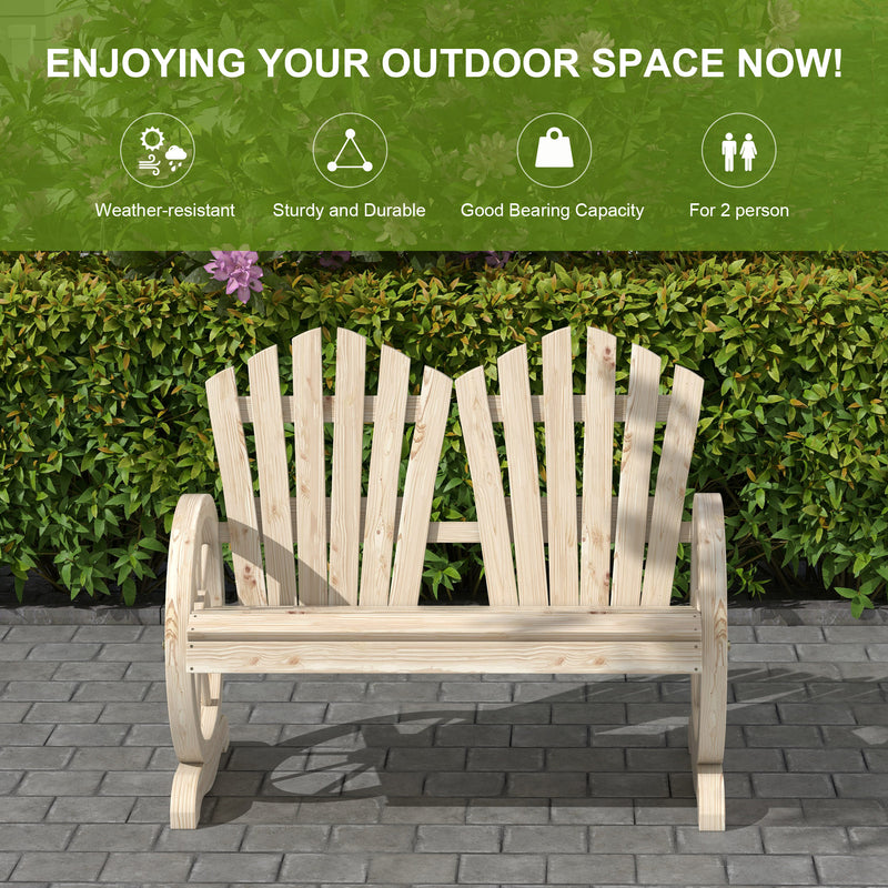 Outsunny Fir Wood Love Seats with Wheel-Shaped Armrests, Large Load-Bearing Chair, Natural Wood Finish – view 6