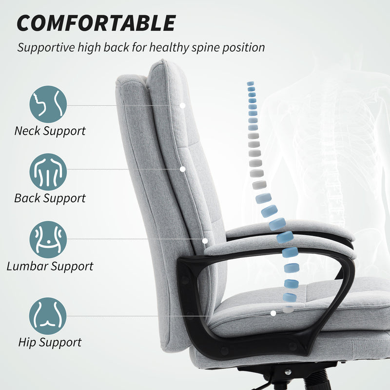 HOMCOM Double Padded Linen-Look Office Chair - Light Grey – view 4