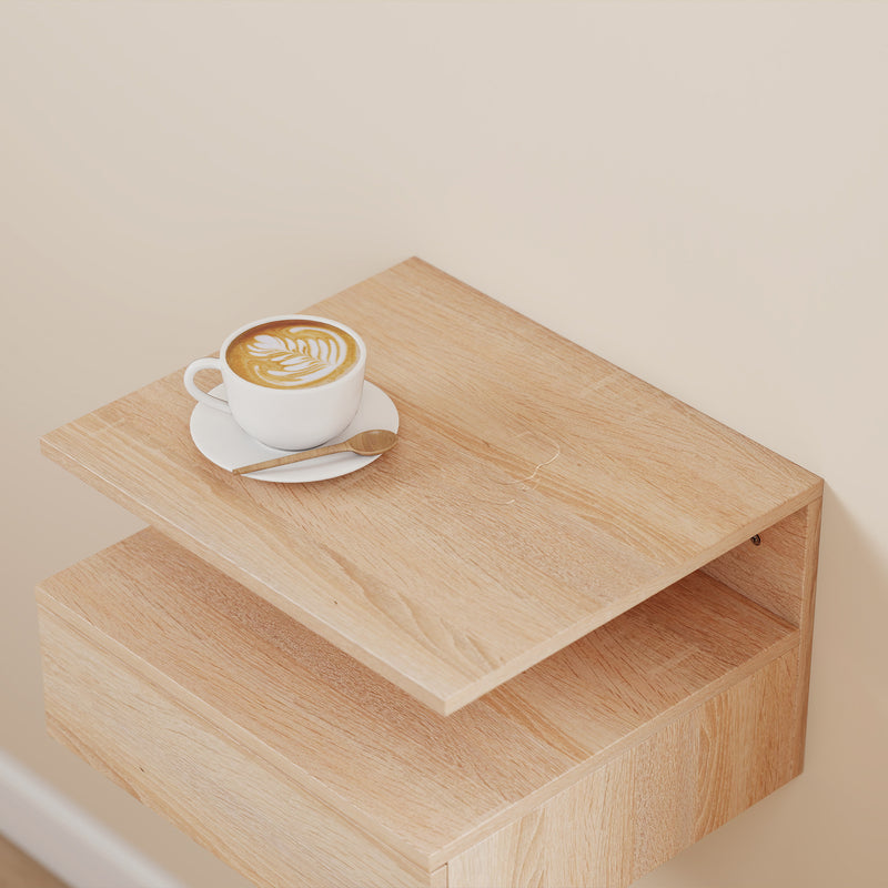 HOMCOM Set of Two Floating Bedside Tables - Oak – view 10