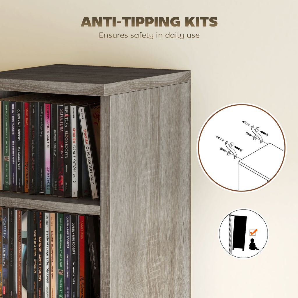Set of 2 CD Media Display Shelf Unit Tower Rack with Adjustable Shelves, Distressed Grey