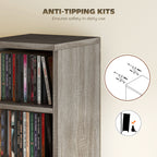 Set of 2 CD Media Display Shelf Unit Tower Rack with Adjustable Shelves, Distressed Grey