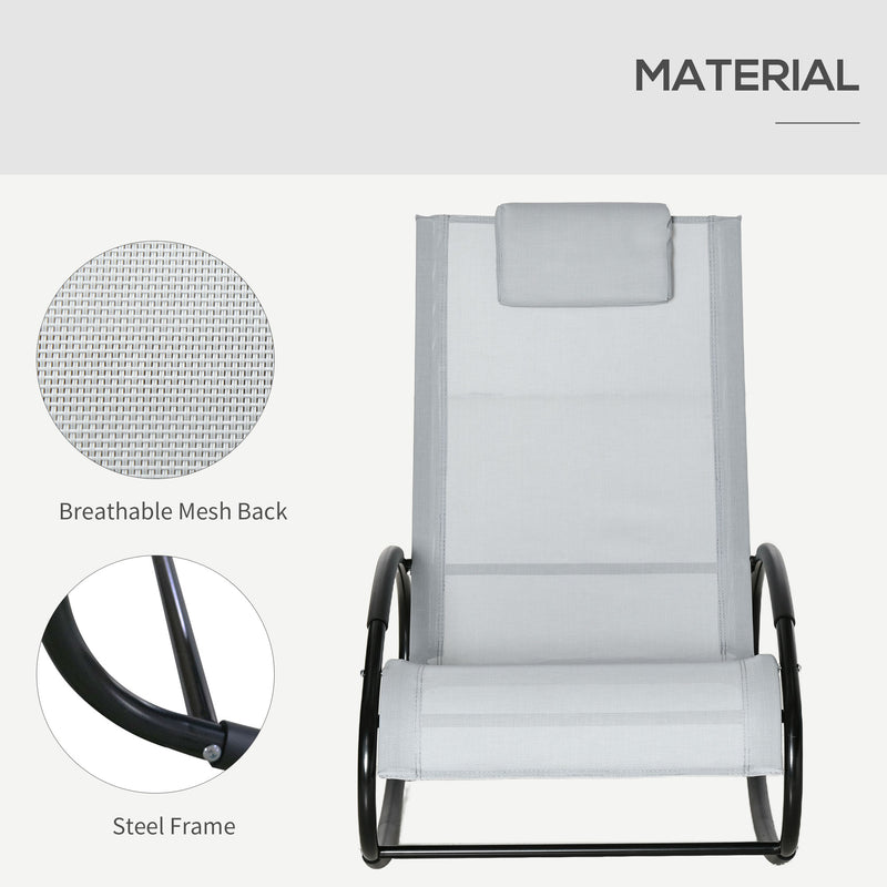 Outsunny Outdoor Rocking Chair Sun Lounger Recliner Rocker with Texteline Fabric Patio Garden Relaxer with Pillow Grey – view 6