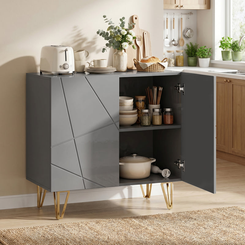 HOMCOM Modern Luxe High Gloss Sideboard, with Hairpin Legs - Grey – view 8