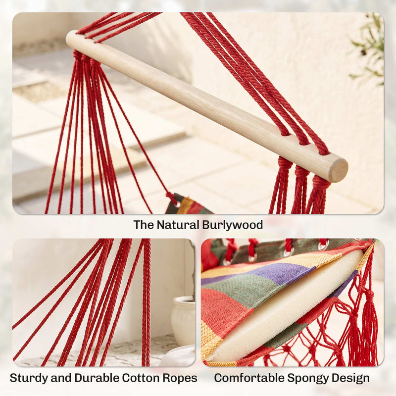 Outsunny Hammock Chair Swing Colourful Striped Tree Hanging Seat Porch Indoor Outdoor Fabric Garden Furniture – view 7