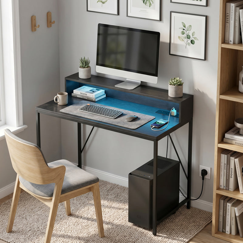 HOMCOM Gaming Desk, 100cm Computer Desk with LED Lights, Power Outlets, Monitor Stand and Remote, Black Wood-Effect – view 9