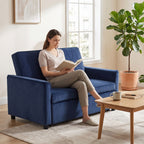 2 Seater Sofa Bed, 3-in-1 Convertible Pull Out Sleeper Sofa with Click-Clack Adjustable Backrest, Dark Blue