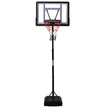 Black and white portable basketball hoop and stand with adjustable height, fillable base and wheels