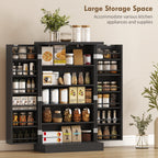 HOMCOM Freestanding Kitchen Pantry Cupboard with Adjustable Shelves & Door Racks - Black