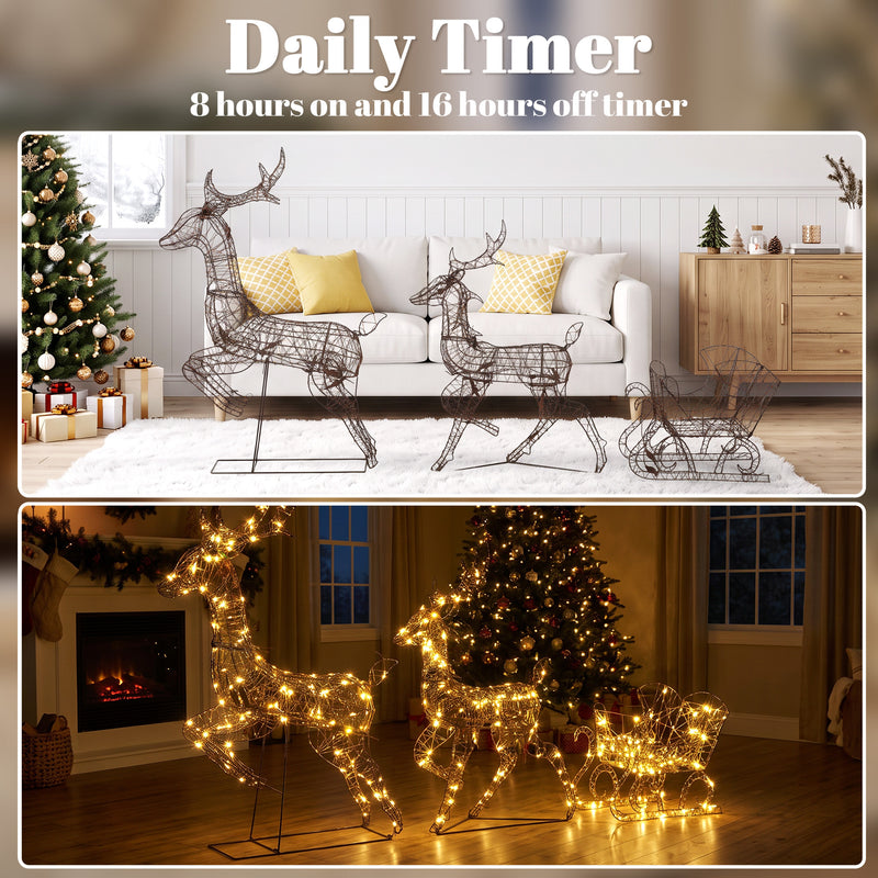 Close-up of the reindeer frame and light strands