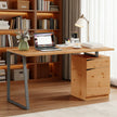HOMCOM Computer Desk, Writing Desk with Cabinet, Drawer, Metal Legs, Work Table for Home Office Study, Natural Wood – view 2