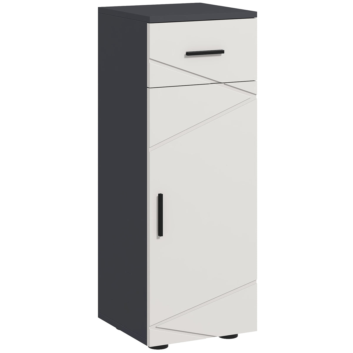 Two-tone grey slim bathroom cabinet with top drawer and embossed cupboard door