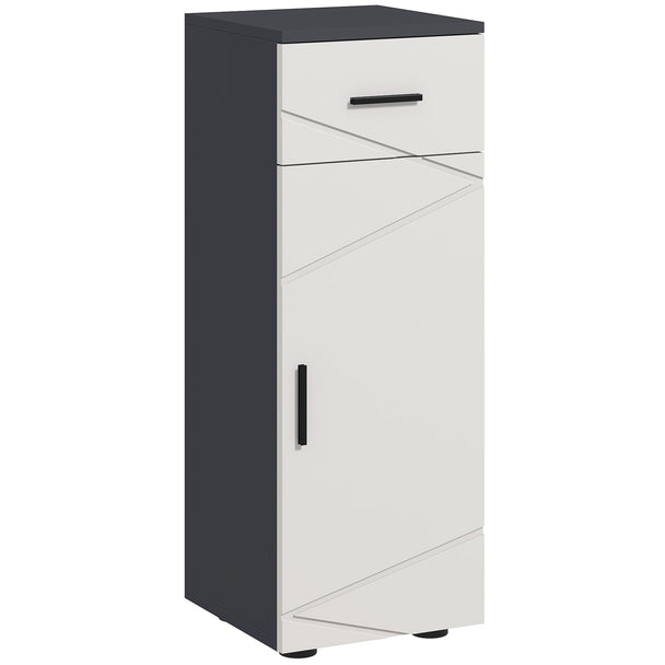 Two-tone grey slim bathroom cabinet with top drawer and embossed cupboard door
