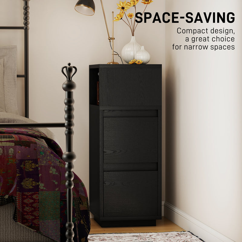 HOMCOM Slim Bedside Table, Narrow Bedside Cabinet with Open Shelf and 2 Drawers for Bedroom, Living Room, Black – view 5