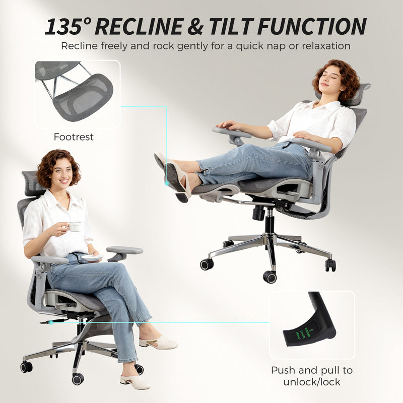 HOMCOM Ergonomic Office Chair, High Back Mesh Desk Chair, Grey – view 7