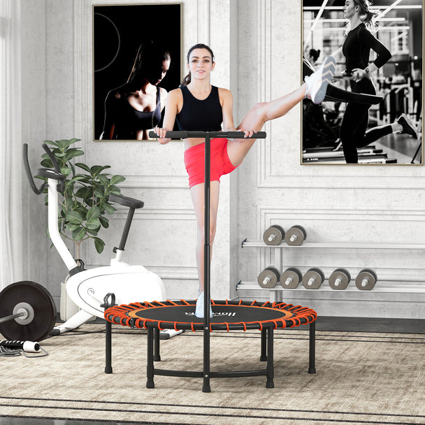 HOMCOM Mini Round Steel Frame Trampoline w/ Adjustable Handle, Orange – view 2