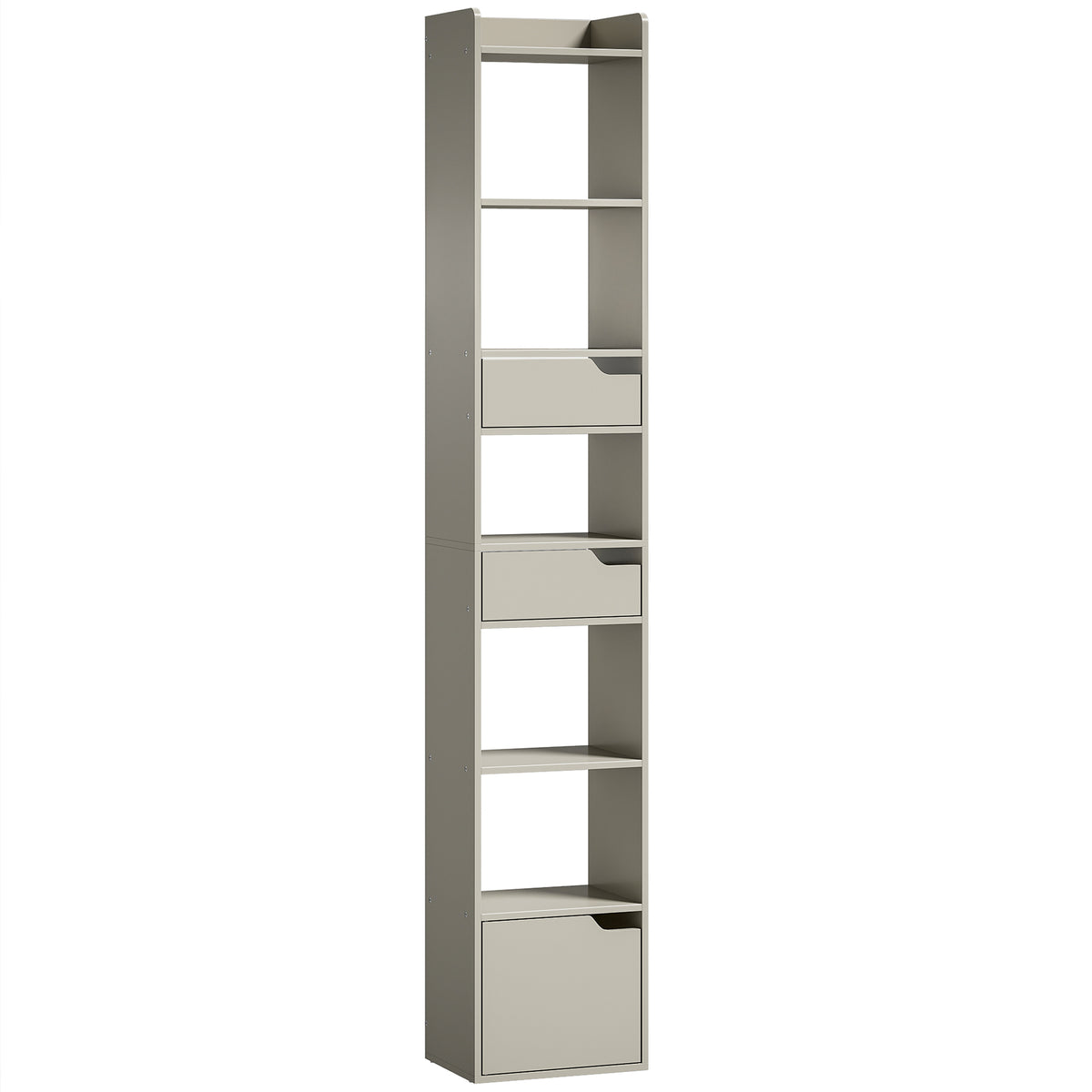 181.5 cm Tall Narrow Bookcase with 2 Drawers & Cabinet – Grey
