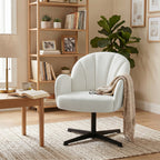 Swivel Accent Chair, Shell-Shaped Armchair with Spring Cushion, Metal Base, Cream White