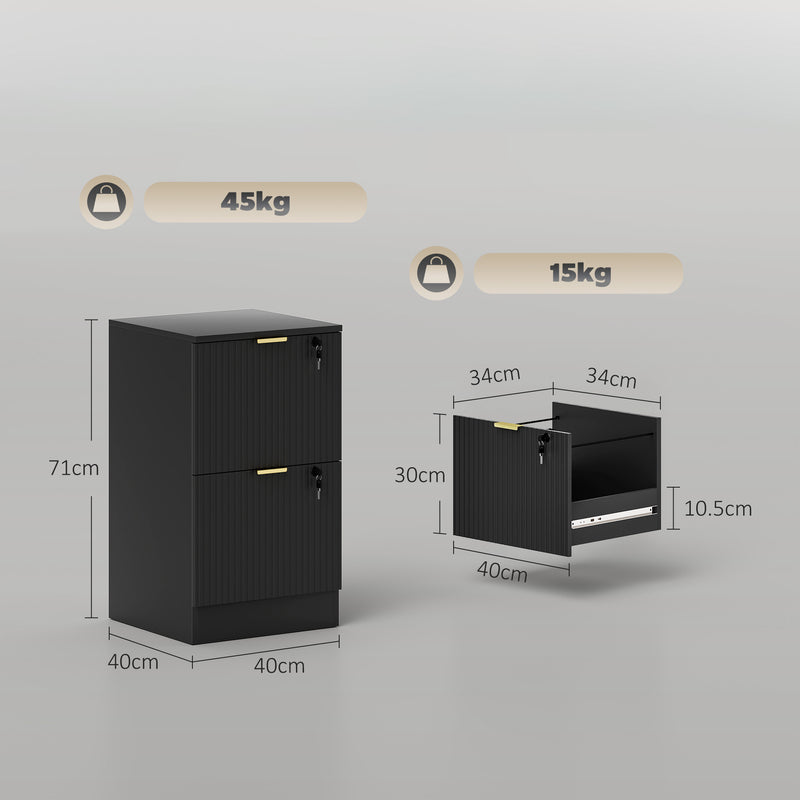 HOMCOM Filing Cabinet, Fluted Vertical File Cabinet with 2 Lockable Drawers and Hanging Rails, Black – view 3