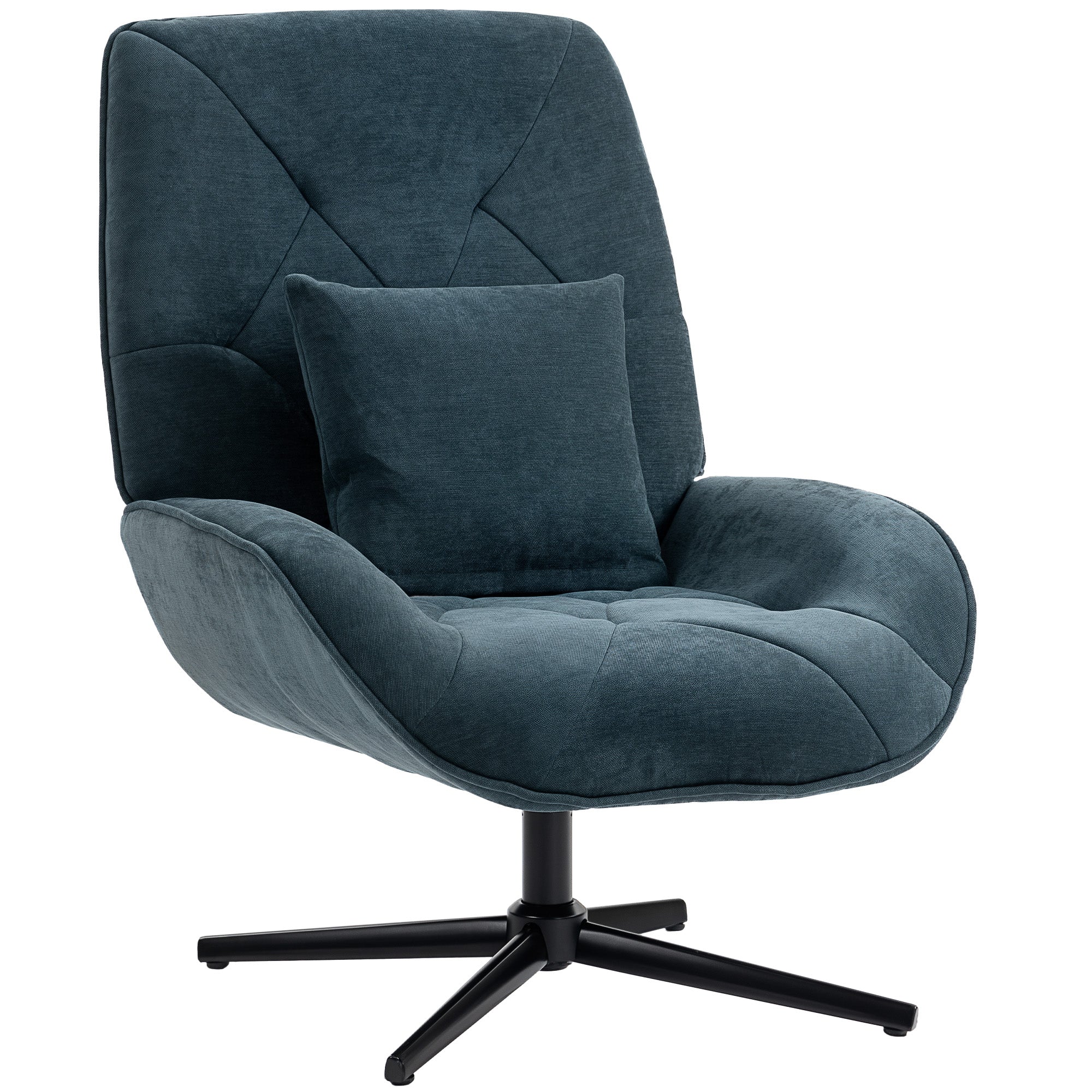 Accent Chair, Chenille Upholstered Swivel Armchair with Lumbar Pillow, High Back, Deep Seat and Metal Legs, Dark Green