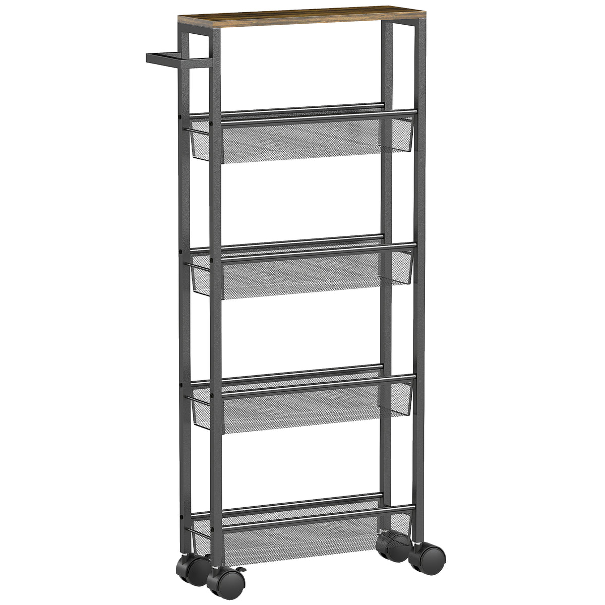 Slim 5-Tier Storage Trolley, Wood-Effect Top | 10Grains