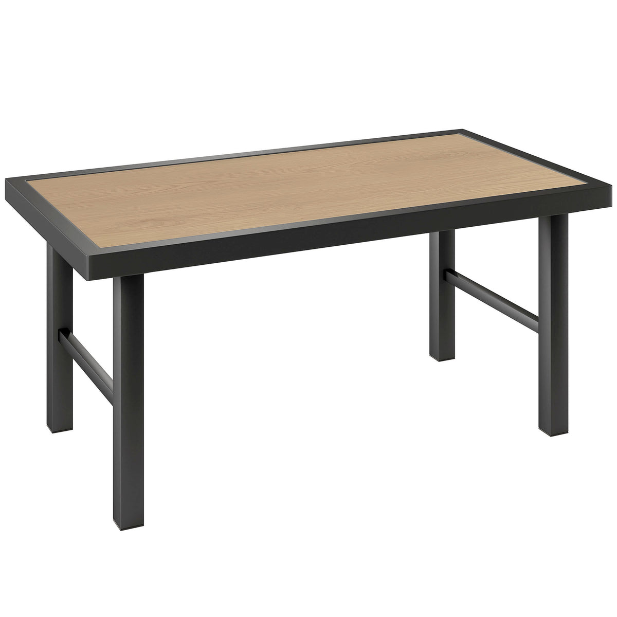 Outsunny Metal Garden Coffee Table, Outdoor Side Table with SPC Woodgrain Tabletop for Outside, Garden, Balcony, Porch, 100 x 53 x 46cm, Brown